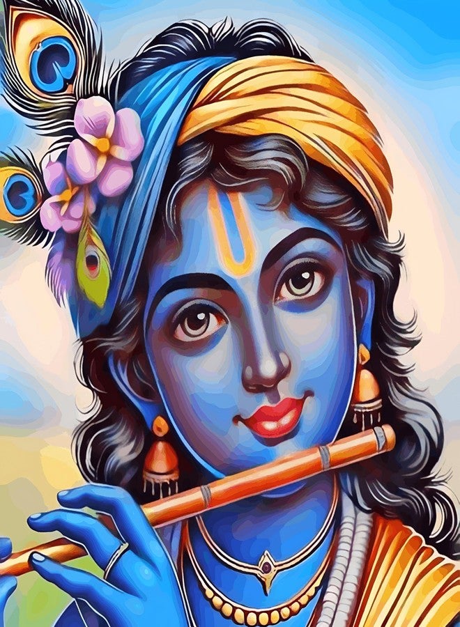 مجموعة رسم كريشنا بالأرقام من PaintWaint - قماش مطبوع للرسم 45 × 50 سم - 16 لون أكريليك - مجموعة رسم يدوية للكبار - رسم رادها كريشنا بالأرقام - مجموعة رسم بالأرقام للكبار - مجموعة رسم بالأرقام - الهند - Image 1